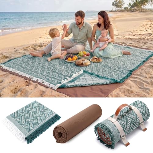 Genovega 2 in 1 Extra Large 80"* 80" Rug Picnic Waterproof Outdoor Beach Blanket Foldable Camping Mat Summer Camp Equipment Honeymoon Stuff Hawaii Essentials Hunting Accessories Car Set Women Gifts - color: Green, size: 80"x80"