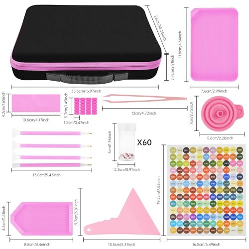 Mlife Diamond Art Painting Storage Boxes,1 Diamond Painting A4 Light Box Tracing Light Board with 3 Brightness, 80 Slots Bead Storage with 5D Diamond Art Accessories and Tools Kit（Light-Pink） - color: pink
