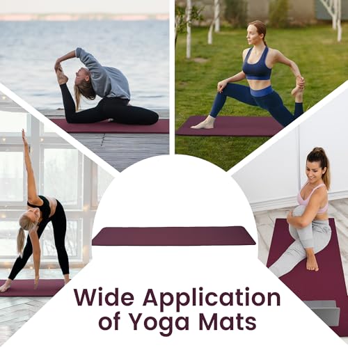 Fitvids Yoga Mat, 1/2-Inch Extra Thick High Density Exercise Mat, Anti-Tear Exercise Yoga Mat with Carrying Strap, Suitable for Various Yoga Exercises - color: Deep Wine