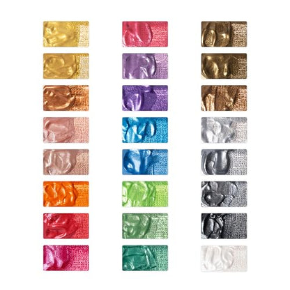 Castle Art Supplies 24 Piece Metallic Acrylic Set for Adults - New Formula | Richer shimmering finish in 24 X 12ml tubes - for adult artists, beginners, and crafters, presentation box included