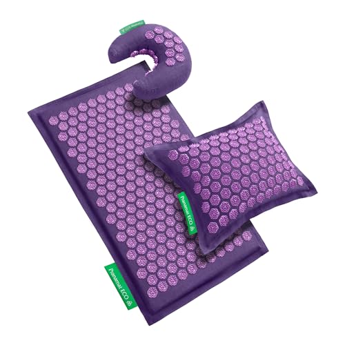Pranamat Acupressure Large Mat with Regular & Moon Pillow Set, Premium Acupressure Therapy for Pain Relief and Relaxation, Handcrafted in Europe with Sustainable and Natural Materials (Lavander) - color: Lavander