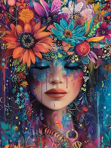 Beautiful Woman Diamond Art Kits for Adults, Flower Diamond Painting Kits | Dimond Art Paintings Kit, 5D Diamond Dot, Small Gem Painting Kit, Crystal Art Beginner, Home Wall Decor Gifts (12x16inch) - color: QY015