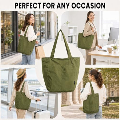 Barsine Tote Bag for Women Unisex Lightweight Nylon Totes Purses and Handbags Large Casual Shoulder Hobo for Travel Gym - color: Olive