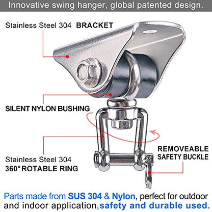 SELEWARE Silent Swing Hangers Stainless Steel Ceiling Swing Mount 1 Pack | Heavy Duty Swing Set Hook 360° Swivel Ceiling Mount Bracket for Porch Swing Hammock Chair Yoga Swing Punching Bag - color: Silver ( 1 Pack 360° Swing Hanger )