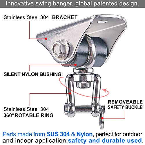 SELEWARE Silent Swing Hangers Stainless Steel Ceiling Swing Mount 1 Pack - color: Silver ( 1 Pack 360° Swing Hanger )