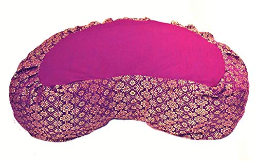 Meditation Cushion Crescent Buckwheat Zafu Pillow - Global Weave and Brocade (Brocade Magenta) - color: Brocade Magenta
