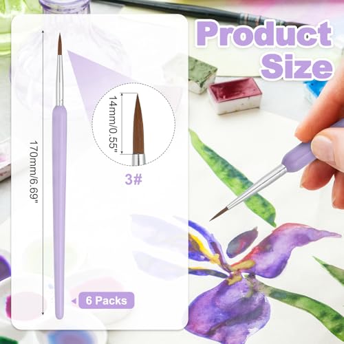 MECCANIXITY Miniature Detail Paint Brushes, 14mm Round Pointed Small Fine Tip Micro Paint Brushes for Fine Model Craft Art Face Acrylic Painting Oil Watercolor(Purple, Pack of 6) - color: Purple, size: 14mm