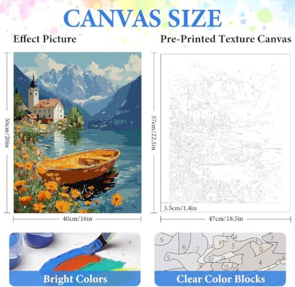 ZRIZQ Paint by Numbers Kit for Adults Beginner,Lake,16x20 | Full set with rich paints,wooden brushes,rolled canvas.Calming activity.Beginner friendly.Just open and paint. - color: 16"X20"Rolled Canvas-Lake Landscape