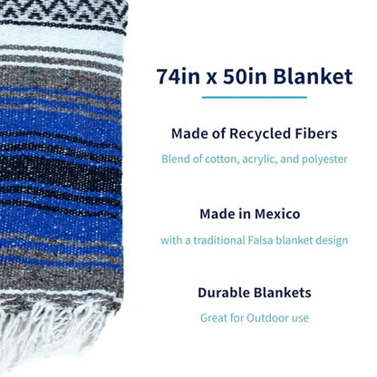 La Montana Bulk Falsa Mexican Blanket, 4 Pack, Cobalt Blue/Charcoal/White - color: Cobalt Blue/Charcoal/White