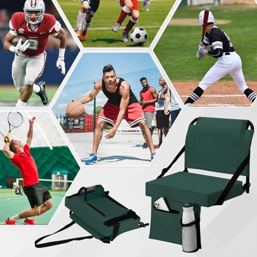 2pcs Stadium Seat for Bleachers with Back Support，Portable Bleacher Chairs with Back and Cushion，Includes Shoulder Strap and Cup Holder - color: Green,2 Pack