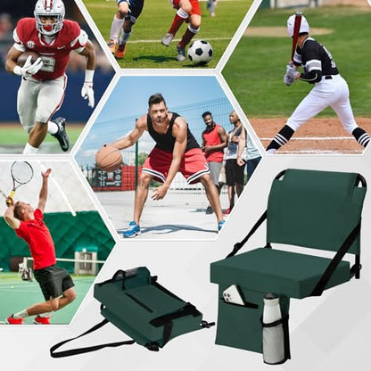 2pcs Stadium Seat for Bleachers with Back Support，Portable Bleacher Chairs with Back and Cushion，Includes Shoulder Strap and Cup Holder - color: Green,2 Pack