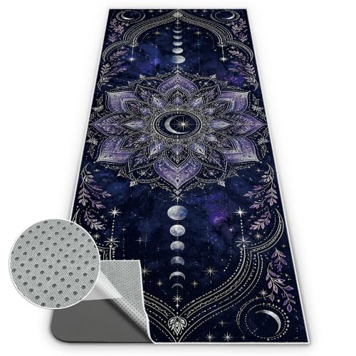 Hot Yoga Towel Non Slip, Ultra-Absorbent Yoga Mat Towel, Soft with Printed Design, Machine Washable, Yoga Pilates Towel Suitable for Exercise, Pilates, Yoga, 72x27in.Purple - color: Purple Flower