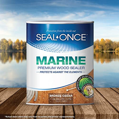 Seal-Once Marine Waterproof Wood Sealer and Stain, Bronze Cedar, 1 Gallon | Waterproof Sealant, Wood Stain and Sealer in One - color: Bronze Cedar, size: 1 Gallon