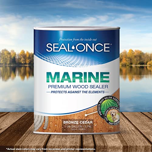 Seal-Once Marine Waterproof Wood Sealer and Stain, Bronze Cedar, 1 Gallon | Waterproof Sealant, Wood Stain and Sealer in One - color: Bronze Cedar, size: 1 Gallon