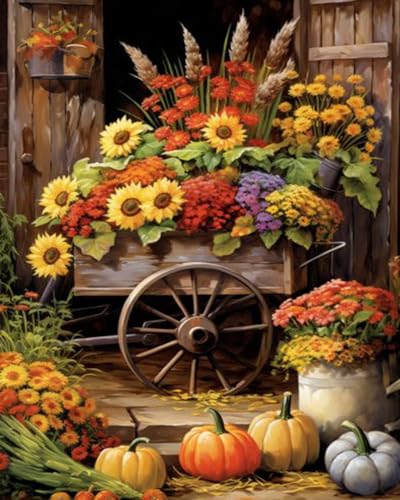 Tucocoo Colorful Flowers Float Paint by Number Rural Fall Harvest Scenery DIY Painting on Canvas with Brushes Acrylic Paints Paint by Numbers for Adults and Kids Beginner 16x20 Inch（Without Frame） - color: Garden 07, size: 16''x20''(Frameless)