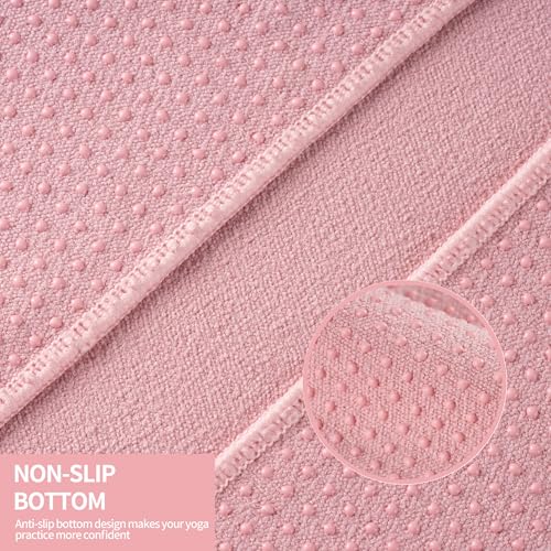 MICROFI New Microfiber Hot Yoga Towel Mat, 24 x 72 inches, with Non-Slip Silicone Grip, Secure Fit Elastic Straps - color: Pink