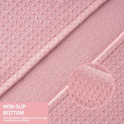 MICROFI New Microfiber Hot Yoga Towel Mat, 24 x 72 inches, with Non-Slip Silicone Grip, Secure Fit Elastic Straps - color: Pink