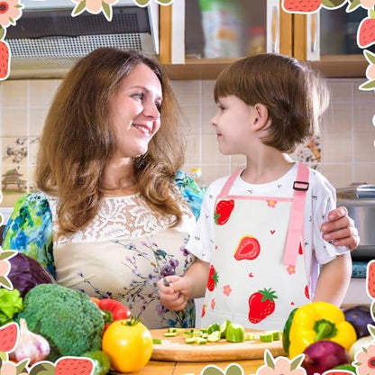 2 Pack Kids Apron, Cute Cooking Aprons, Waterproof Art Apron with Pockets, Toddler Painting Artist Apron Adjustable - color: Cute Strawberry, size: 45*62cm