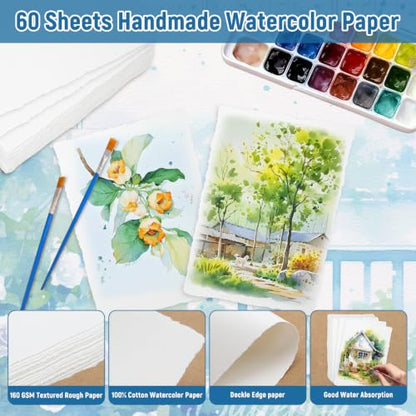 60 Sheets 5 x 7 inch Handmade Cotton Watercolor Paper 160GSM Deckled Edge - size: 5 x 7 inch