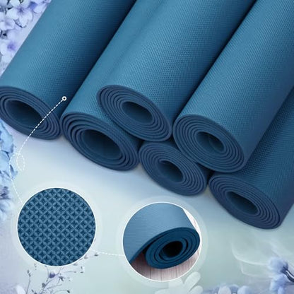Timgle 12 Pack Yoga Mat Bulk, 4mm Thick Extra Long Sports Mat Anti Slip Tear Resistant Yoga Exercise Set for Fitness Stretching Home Workout Gym and Studio - color: Navy Blue