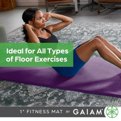 Gaiam Thick Yoga Mat, Exercise & Fitness Mat with Easy-Cinch Carrying Strap - color: Purple, size: 1"