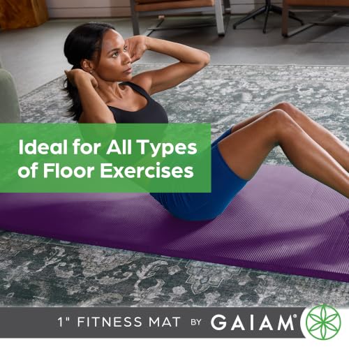 Gaiam Thick Yoga Mat, Exercise & Fitness Mat with Easy-Cinch Carrying Strap - color: Black, size: 1"