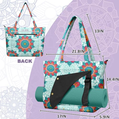 Yoga Bag for Women, Large Canvas Yoga Mat Tote Bag with Yoga Mat Carrier | Large Mat Pocket Fitness Tote for Pilates, Gym, Travel, Office & Beach - color: Light Green