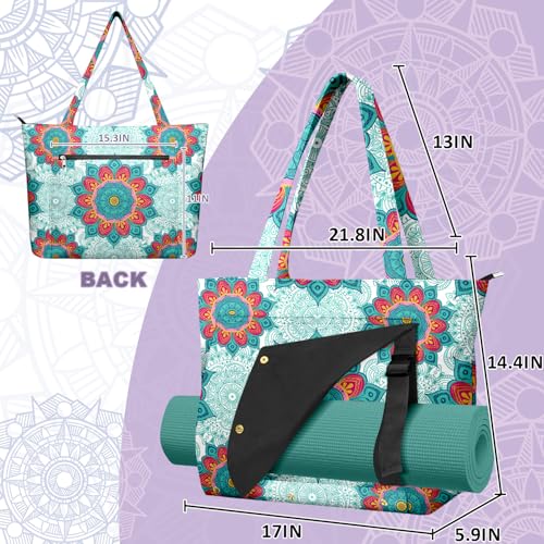 Yoga Bag for Women, Large Canvas Yoga Mat Tote Bag with Yoga Mat Carrier - color: Light Green