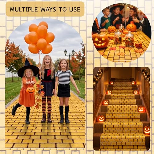 100FT x 54IN Halloween Yellow Brick Tablecloth Roll with Slide Cutter Box | Heavy Duty Disposable Platic Table Cover Wall Backdrop, Cut-to-size for Halloween Wizard Castle Party Decorations - color: Yellow, size: 1200" x 54" (Rectangular)