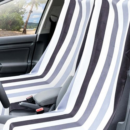 2 Pack Car Seat Towel Cover with Storage Bag, Black Vertical Stripes | 63 x 32 in Car Towel Seat Cover Non Slip Waterproof, Gym Workout Swimming Running, Machine Washable Sweat Absorbent Protector - style: Black Vertical Stripes