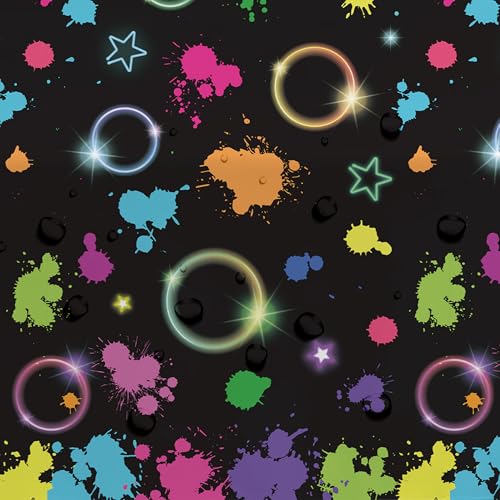 Srua Don Neon Glow Party Decorations Tablecloth, Neon Table Cover, 3 Pack | Disposable Graffiti Glow in The Dark Party Table Cloth Supplies for Birthday, 80s 90s Retro Disco, Art Parties, 55in x 86in