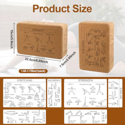 2 Pack Cork Yoga Blocks, Yoga Poses Teaching Cork Blocks for Beginners & Experts, Eco-Friendly High Density Non-Slip Fitness Block for Better Support, Balance & Comfort (9 x 6 x 3 Inches)