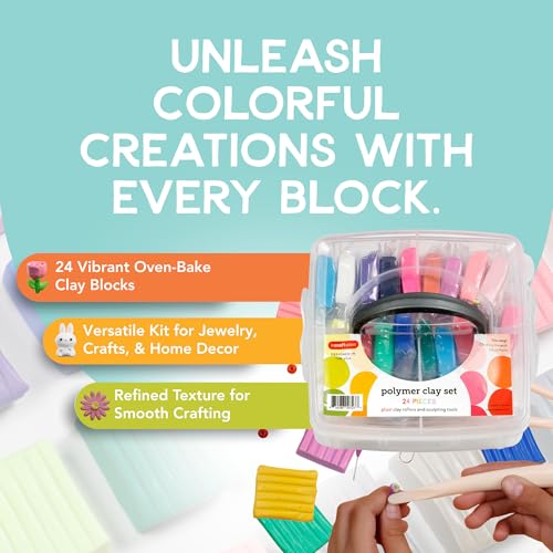 Incraftables Polymer Clay Kit – 24-Color Non-Toxic Oven-Bake Clay Set with Tools, Cutters, Molds, Jump Rings & Keychain Rings for Jewelry, Miniatures & Sculpting - size: Small