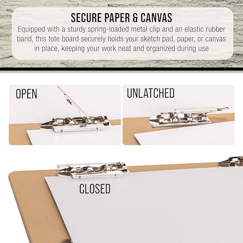 U.S. Art Supply 23" x 26" Artist Sketch Tote Board - Lightweight Hardboard | Drawing Board with Handle, Clip & Rubber Band for Art, Sketching, Travel, Studio - size: 23" x 26"