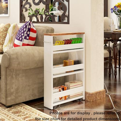 TEAMIX Slim Rolling Storage Cart, Wood 4-Tier Narrow Kitchen/Laundry Cart - color: White, size: 5-1/2'' W