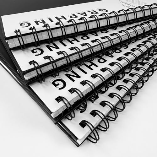 A5 Graph Paper Spiral Notebooks 4 Pack | Grid Notebook Hardcover Notebook Thick Graphing Paper Notebook Hardcover Journal for School, Office, Artist Writing/Drawing - size: A5, style: GRAPH NOTEBOOK