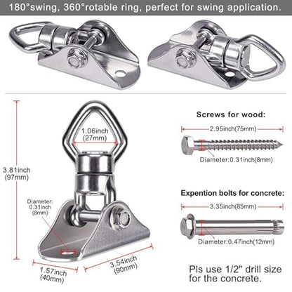 BeneLabel 800LB Capacity Swing Hanger with Bearing Swivel Stainless Steel Ceiling Mount Hanging Kit for Aerial Silks, Swings, Hammocks, Hanging Chair, Heavy Bag - color: Square Base Hanger(1 Pack)