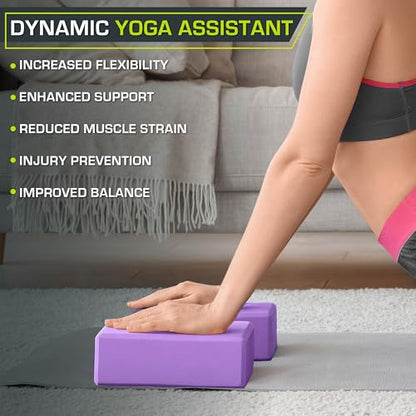 ProsourceFit Foam Yoga Blocks, High Density EVA Yoga Bricks 4”x 6” x 9” (Set of 2) - color: PURPLE