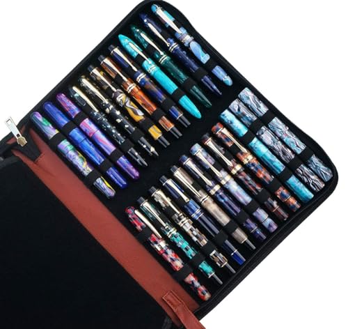 Lanxivi Fountain Pen Case Black Gray Coffee Style PU Leather 48 12 - color: Coffee-48 slot