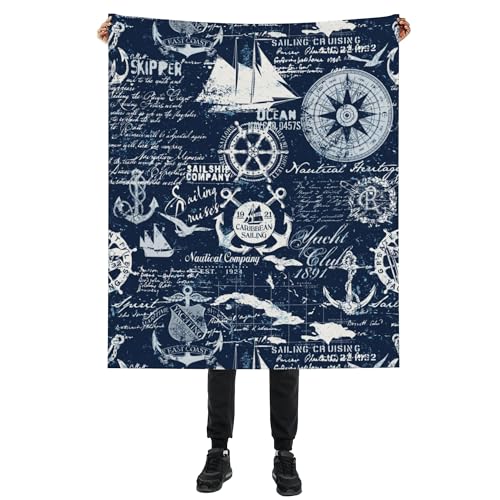Nautical Navy Blue Blanket, Anchor Compass Soft Lightweight Throw Blanket for Sofa Couch Bed Room 50x60 inch - color: Nautical