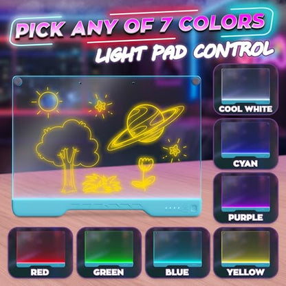 Upgraded 16-Inch LED Drawing Board Rechargeable – 7 Colors, 10 Lighting Effects, Adjustable Brightness – Acrylic Light Board for Tracing with Stand, Markers & Complete Set – Birthday Gift Idea (Blue) - style: Blue