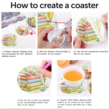 Mrnsiet 8PCS Books Diamond Art Coaster Kits for Adults, DIY Books Diamond Painting Coaster with Holder, Non Slip Hardwood Bases Coaster Set Gift for Beginners 4x4 Inch - color: Bdwy470-us