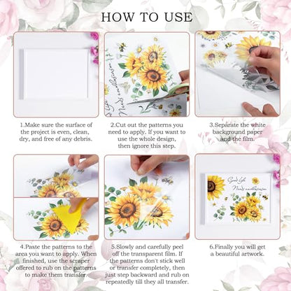 Joeyan Boho Flower Bouquets Rub On Transfers for Furniture and Crafts, 2 Large Flower Design Sheets 12''x18'', DIY Home Decal on Wood Glass Metal Canvas Porcelain Paper Plastic, Champagne Season - style: Boho Flower Bouquets