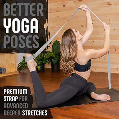 Gradient Fitness Yoga Strap, Friction-Less Easy-Feed Buckle, Super Soft Cotton/Polyester Blend Webbing, Free eGuide. (8 Feet) - color: Grey