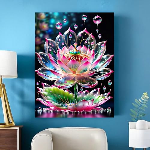 Axquilon Lotus Diamond Art Kits for Adults 12x16inch | Round Full Drill 5D Flowers Diamond Painting Kits for Beginners Paint by Diamonds Gem Art Painting Kits DIY Crafts Kits - color: Lotus
