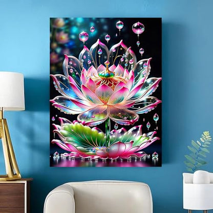Axquilon Lotus Diamond Art Kits for Adults 12x16inch | Round Full Drill 5D Flowers Diamond Painting Kits for Beginners Paint by Diamonds Gem Art Painting Kits DIY Crafts Kits - color: Lotus