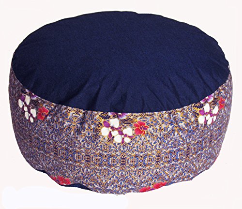 분장식 명상 쿠션 Zafu 베개 - 버밀 및 카포 필 - 글로벌 패턴 - color: Indochine Blue Floral
