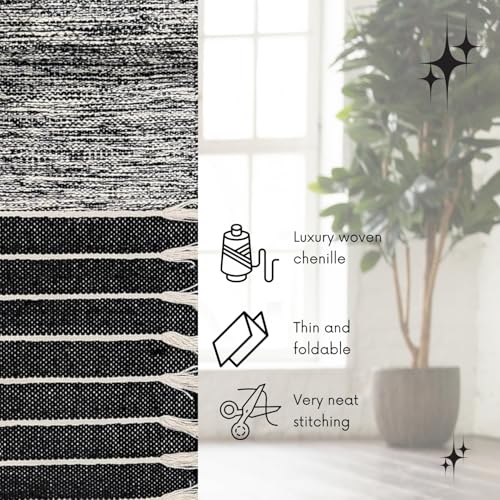 Indian Handmade100 % Organic Anti Skid Multi Colour Cotton Yoga Mat - Eco-Friendly Hand-Woven Rug - Non-Slip & Thick (24”x72”x5mm) for Hot yoga & Everyday Fitness at Home - Comfortable & Foldable Extra-Long Mat - color: BLACK 007