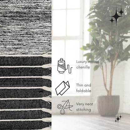 Indian Handmade100 % Organic Anti Skid Multi Colour Cotton Yoga Mat - Eco-Friendly Hand-Woven Rug - Non-Slip & Thick (24”x72”x5mm) for Hot yoga & Everyday Fitness at Home - Comfortable & Foldable Extra-Long Mat - color: BLACK 007