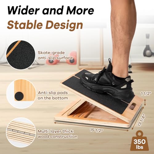 StrongTek Professional Wooden Balance and Adjustable Slant Board Set – Ideal for Core Strength, Stability, and Flexibility Training